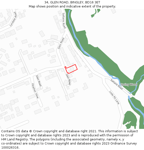 34, GLEN ROAD, BINGLEY, BD16 3ET: Location map and indicative extent of plot
