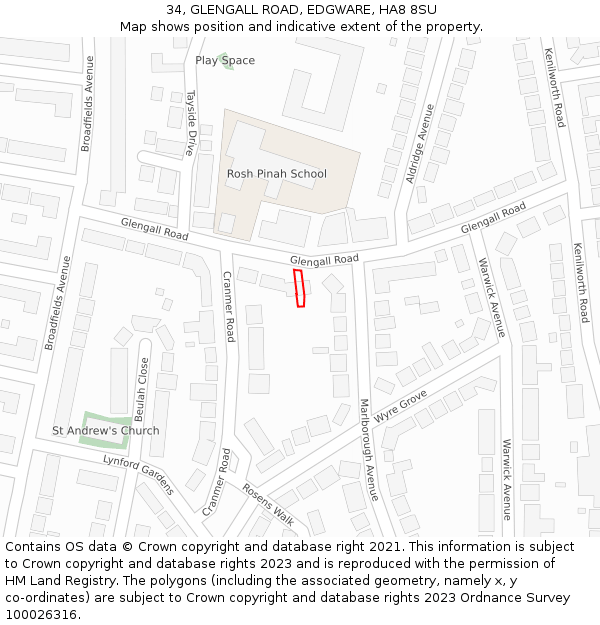 34, GLENGALL ROAD, EDGWARE, HA8 8SU: Location map and indicative extent of plot