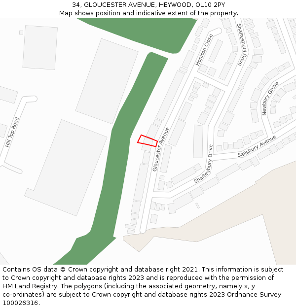 34, GLOUCESTER AVENUE, HEYWOOD, OL10 2PY: Location map and indicative extent of plot