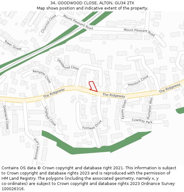 34, GOODWOOD CLOSE, ALTON, GU34 2TX: Location map and indicative extent of plot