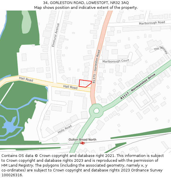 34, GORLESTON ROAD, LOWESTOFT, NR32 3AQ: Location map and indicative extent of plot