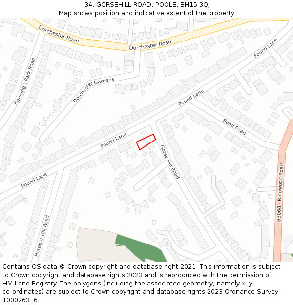 34, GORSEHILL ROAD, POOLE, BH15 3QJ: Location map and indicative extent of plot