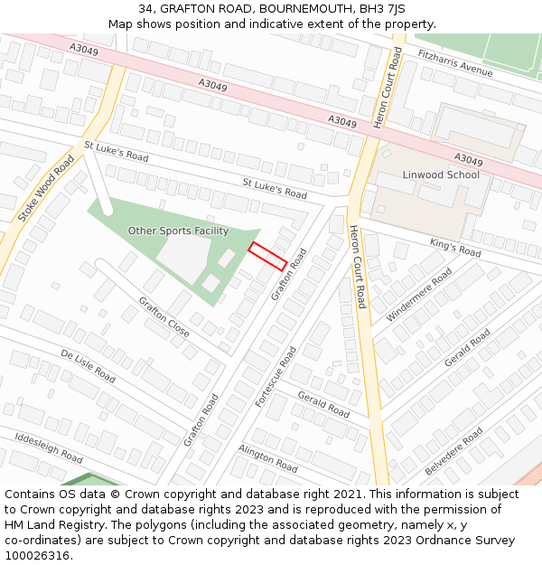 34, GRAFTON ROAD, BOURNEMOUTH, BH3 7JS: Location map and indicative extent of plot