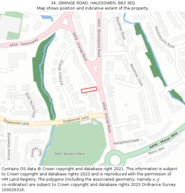 34, GRANGE ROAD, HALESOWEN, B63 3EQ: Location map and indicative extent of plot