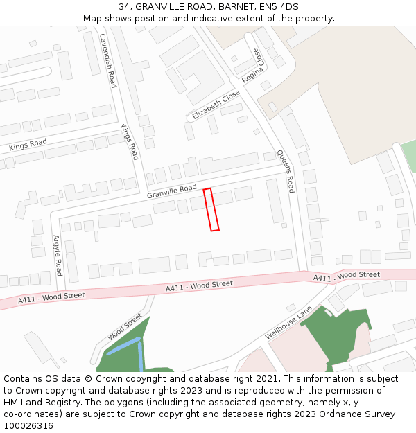 34, GRANVILLE ROAD, BARNET, EN5 4DS: Location map and indicative extent of plot