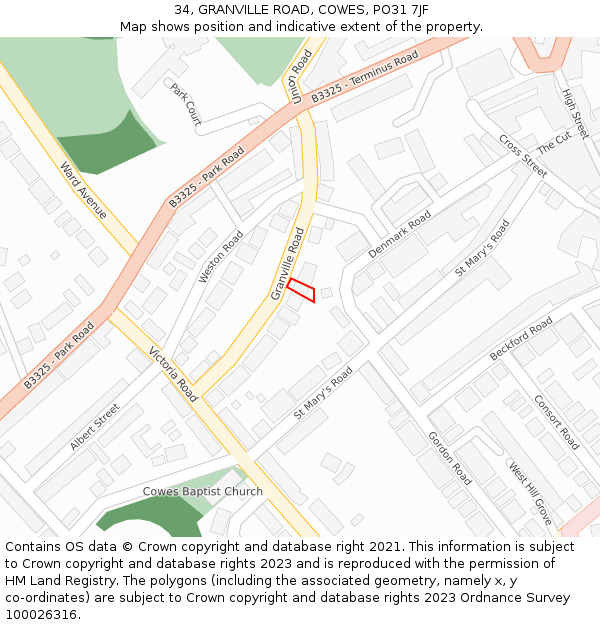 34, GRANVILLE ROAD, COWES, PO31 7JF: Location map and indicative extent of plot