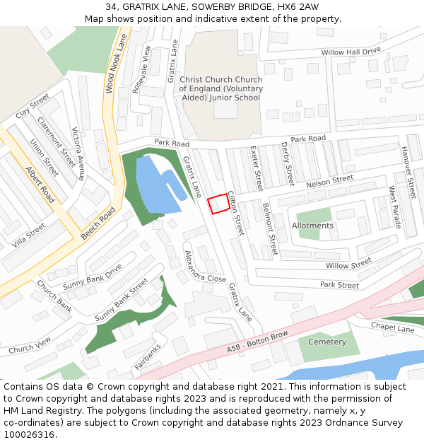 34, GRATRIX LANE, SOWERBY BRIDGE, HX6 2AW: Location map and indicative extent of plot