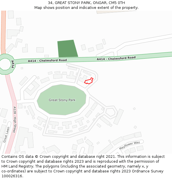 34, GREAT STONY PARK, ONGAR, CM5 0TH: Location map and indicative extent of plot