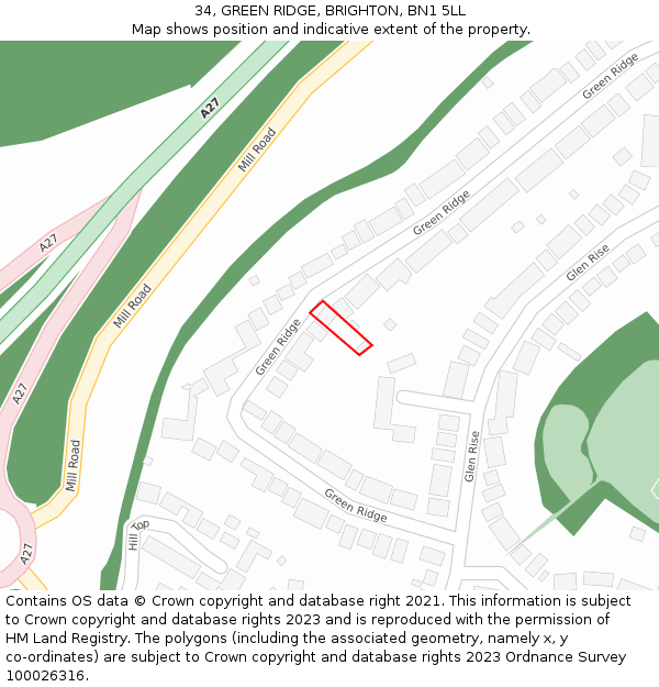 34, GREEN RIDGE, BRIGHTON, BN1 5LL: Location map and indicative extent of plot