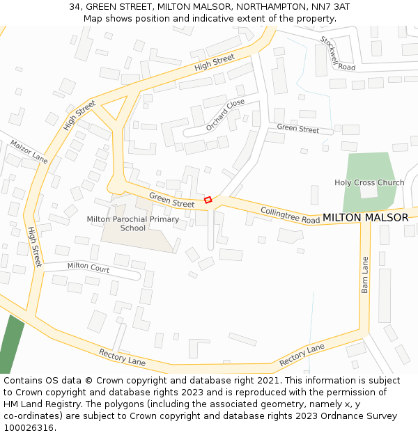 34, GREEN STREET, MILTON MALSOR, NORTHAMPTON, NN7 3AT: Location map and indicative extent of plot