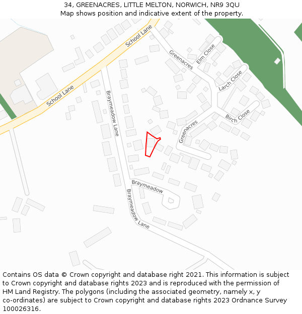 34, GREENACRES, LITTLE MELTON, NORWICH, NR9 3QU: Location map and indicative extent of plot