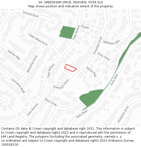 34, GREENHAM DRIVE, SEAVIEW, PO34 5LD: Location map and indicative extent of plot