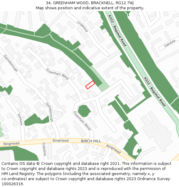 34, GREENHAM WOOD, BRACKNELL, RG12 7WJ: Location map and indicative extent of plot