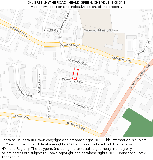 34, GREENHYTHE ROAD, HEALD GREEN, CHEADLE, SK8 3NS: Location map and indicative extent of plot