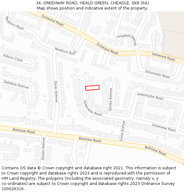 34, GREENWAY ROAD, HEALD GREEN, CHEADLE, SK8 3NU: Location map and indicative extent of plot