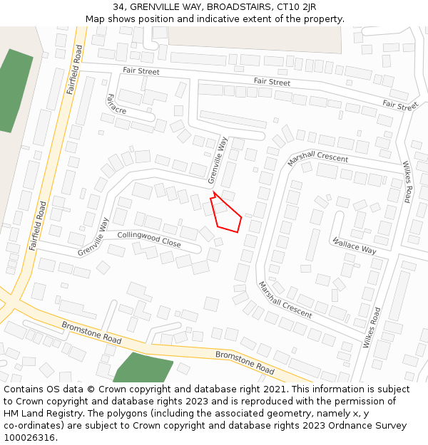 34, GRENVILLE WAY, BROADSTAIRS, CT10 2JR: Location map and indicative extent of plot