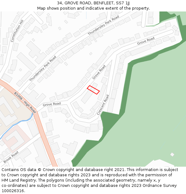 34, GROVE ROAD, BENFLEET, SS7 1JJ: Location map and indicative extent of plot