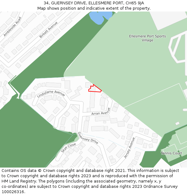 34, GUERNSEY DRIVE, ELLESMERE PORT, CH65 9JA: Location map and indicative extent of plot