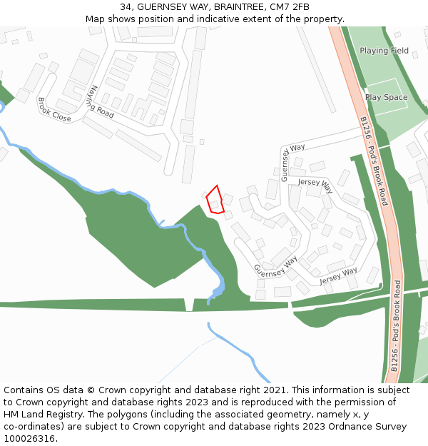 34, GUERNSEY WAY, BRAINTREE, CM7 2FB: Location map and indicative extent of plot