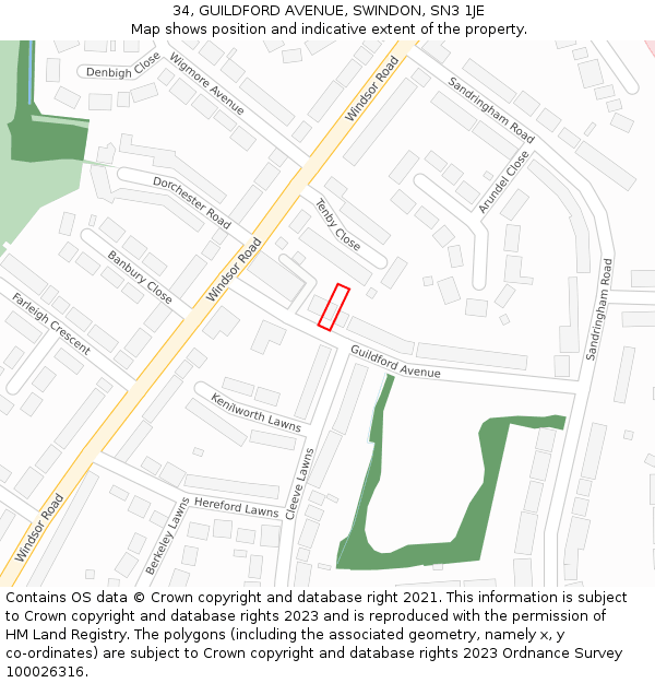 34, GUILDFORD AVENUE, SWINDON, SN3 1JE: Location map and indicative extent of plot