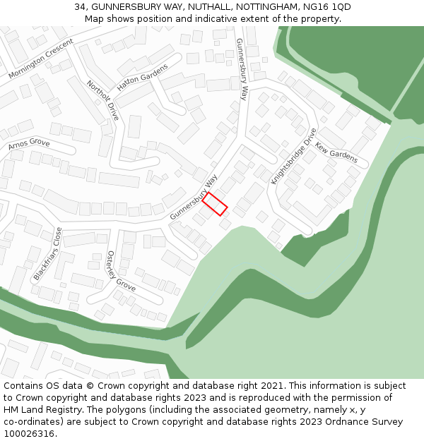 34, GUNNERSBURY WAY, NUTHALL, NOTTINGHAM, NG16 1QD: Location map and indicative extent of plot