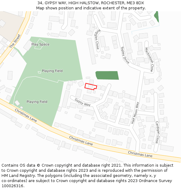 34, GYPSY WAY, HIGH HALSTOW, ROCHESTER, ME3 8DX: Location map and indicative extent of plot