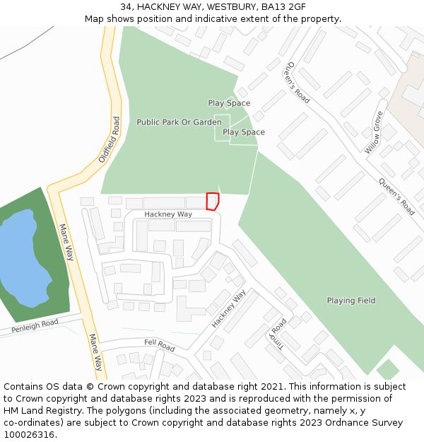 34, HACKNEY WAY, WESTBURY, BA13 2GF: Location map and indicative extent of plot