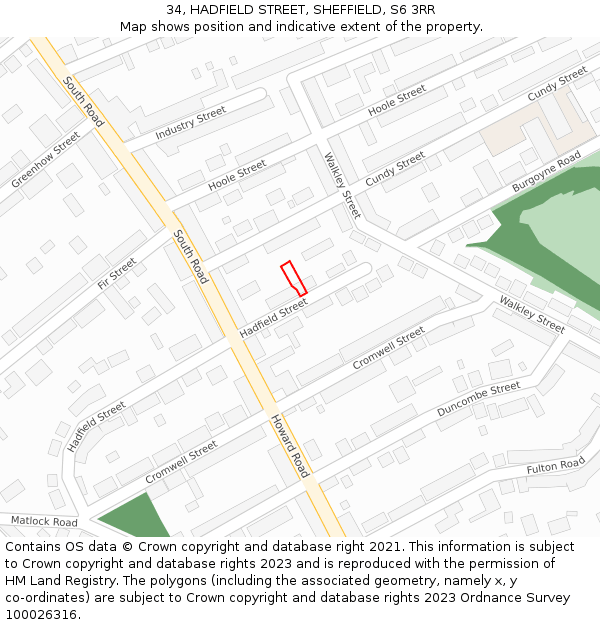 34, HADFIELD STREET, SHEFFIELD, S6 3RR: Location map and indicative extent of plot