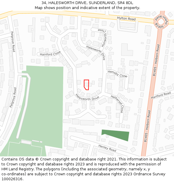 34, HALESWORTH DRIVE, SUNDERLAND, SR4 8DL: Location map and indicative extent of plot