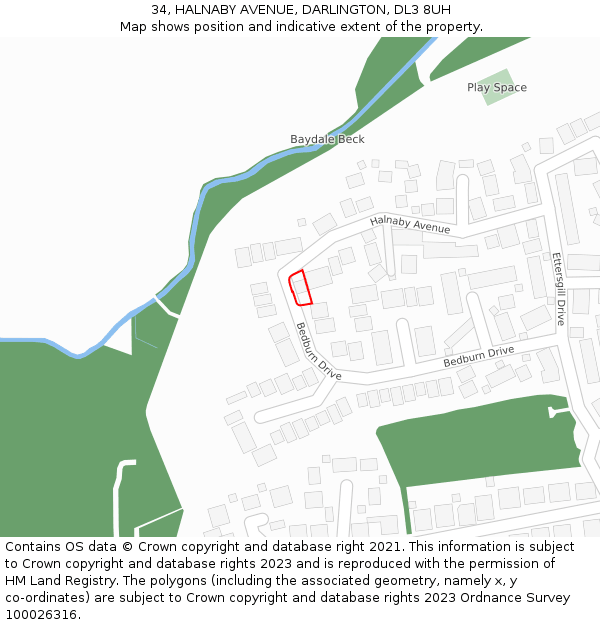34, HALNABY AVENUE, DARLINGTON, DL3 8UH: Location map and indicative extent of plot