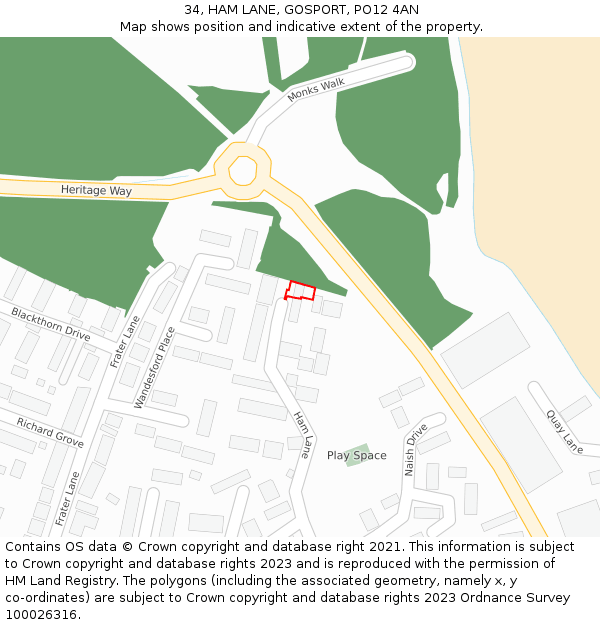 34, HAM LANE, GOSPORT, PO12 4AN: Location map and indicative extent of plot