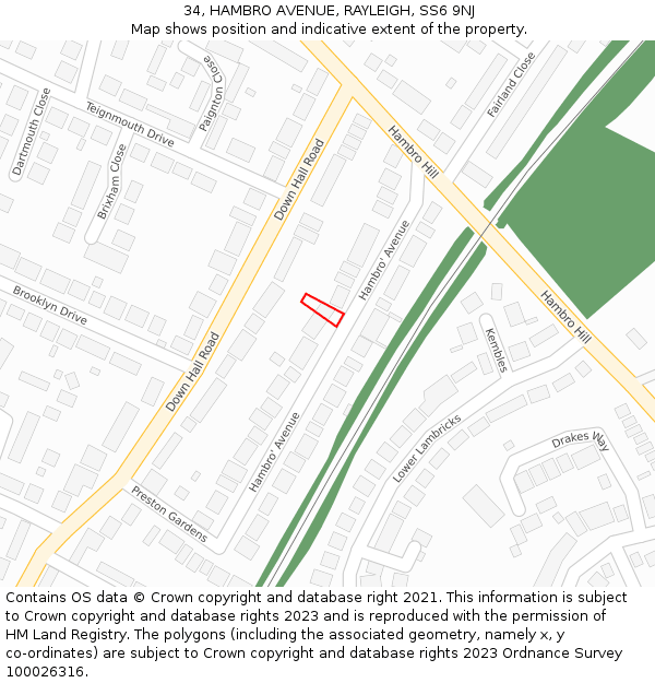 34, HAMBRO AVENUE, RAYLEIGH, SS6 9NJ: Location map and indicative extent of plot