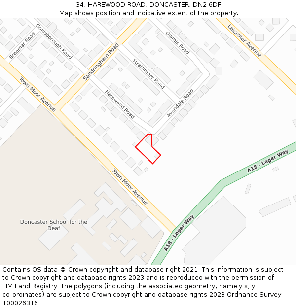 34, HAREWOOD ROAD, DONCASTER, DN2 6DF: Location map and indicative extent of plot