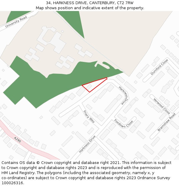 34, HARKNESS DRIVE, CANTERBURY, CT2 7RW: Location map and indicative extent of plot