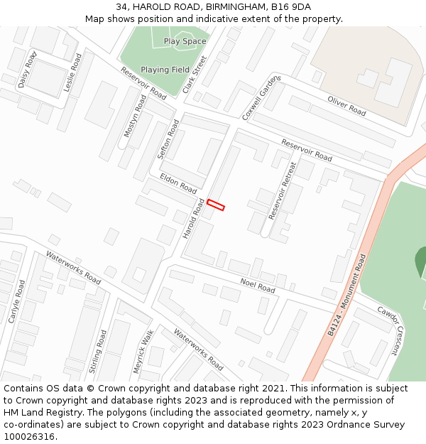 34, HAROLD ROAD, BIRMINGHAM, B16 9DA: Location map and indicative extent of plot