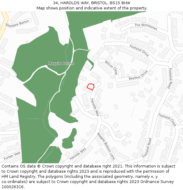 34, HAROLDS WAY, BRISTOL, BS15 8HW: Location map and indicative extent of plot