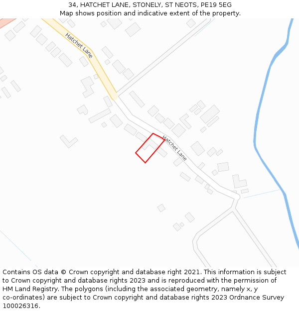 34, HATCHET LANE, STONELY, ST NEOTS, PE19 5EG: Location map and indicative extent of plot
