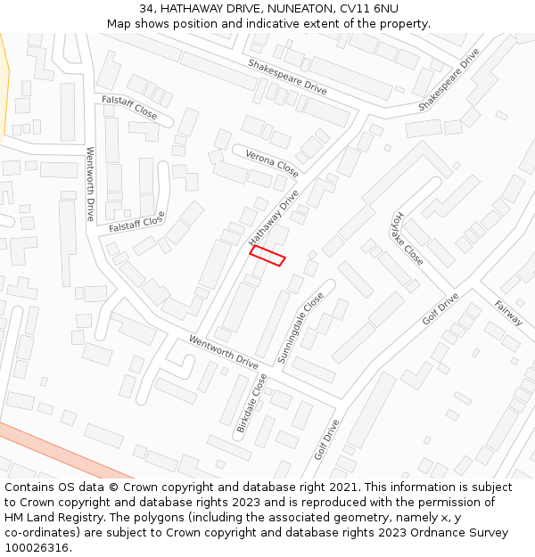 34, HATHAWAY DRIVE, NUNEATON, CV11 6NU: Location map and indicative extent of plot