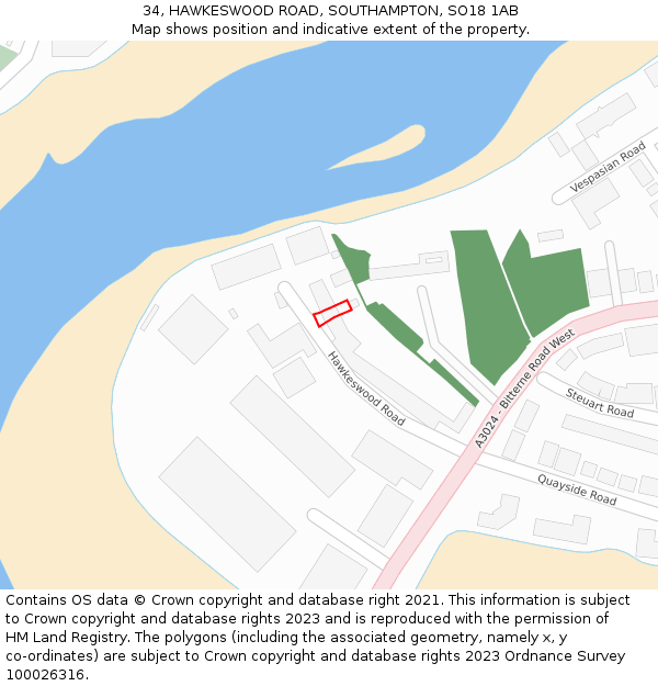 34, HAWKESWOOD ROAD, SOUTHAMPTON, SO18 1AB: Location map and indicative extent of plot