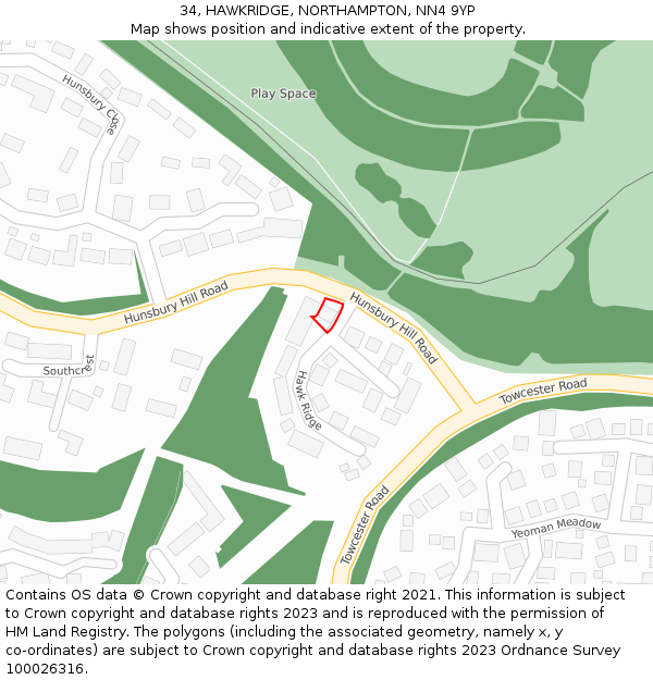 34, HAWKRIDGE, NORTHAMPTON, NN4 9YP: Location map and indicative extent of plot
