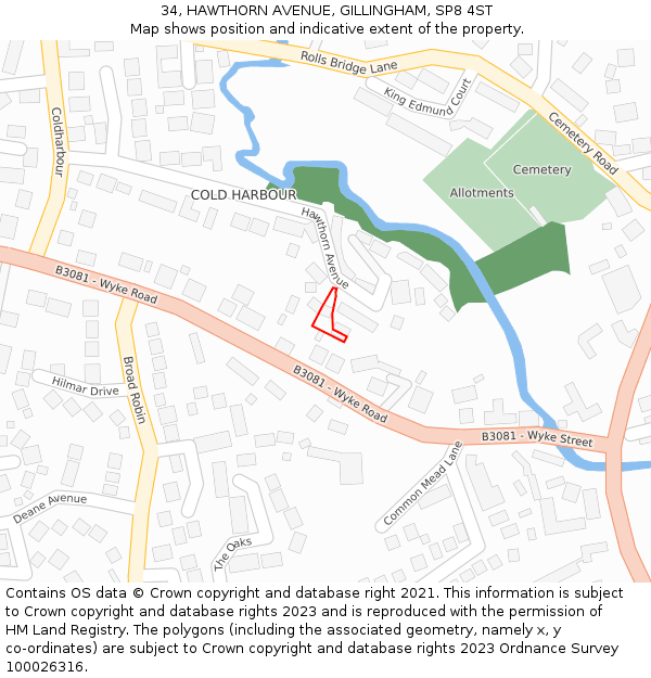 34, HAWTHORN AVENUE, GILLINGHAM, SP8 4ST: Location map and indicative extent of plot