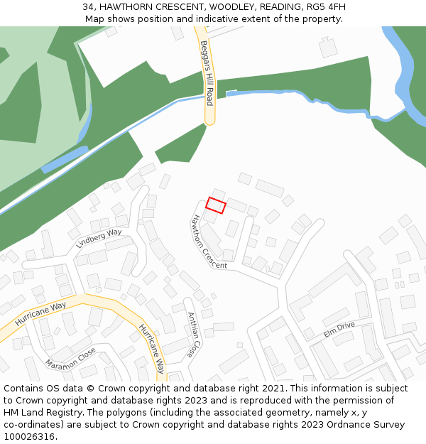 34, HAWTHORN CRESCENT, WOODLEY, READING, RG5 4FH: Location map and indicative extent of plot