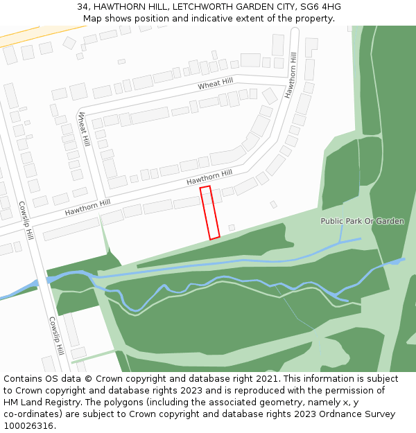 34, HAWTHORN HILL, LETCHWORTH GARDEN CITY, SG6 4HG: Location map and indicative extent of plot