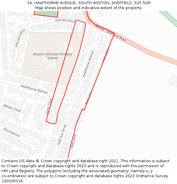34, HAWTHORNE AVENUE, SOUTH ANSTON, SHEFFIELD, S25 5GR: Location map and indicative extent of plot