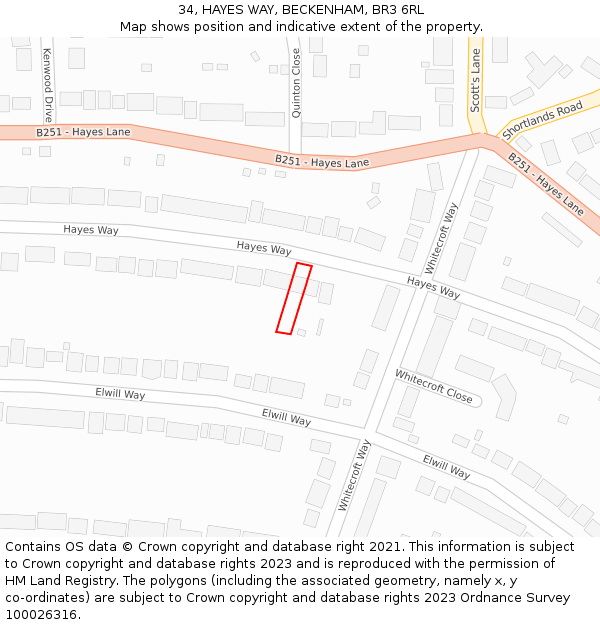 34, HAYES WAY, BECKENHAM, BR3 6RL: Location map and indicative extent of plot