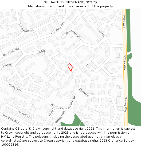 34, HAYFIELD, STEVENAGE, SG2 7JP: Location map and indicative extent of plot