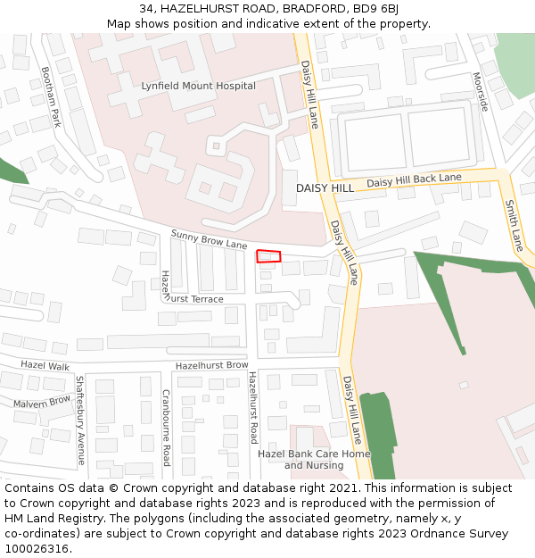 34, HAZELHURST ROAD, BRADFORD, BD9 6BJ: Location map and indicative extent of plot