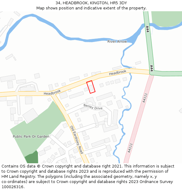 34, HEADBROOK, KINGTON, HR5 3DY: Location map and indicative extent of plot