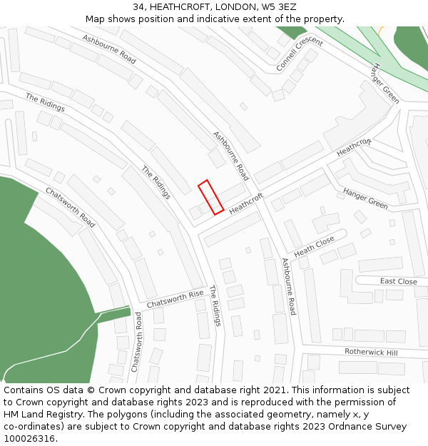 34, HEATHCROFT, LONDON, W5 3EZ: Location map and indicative extent of plot