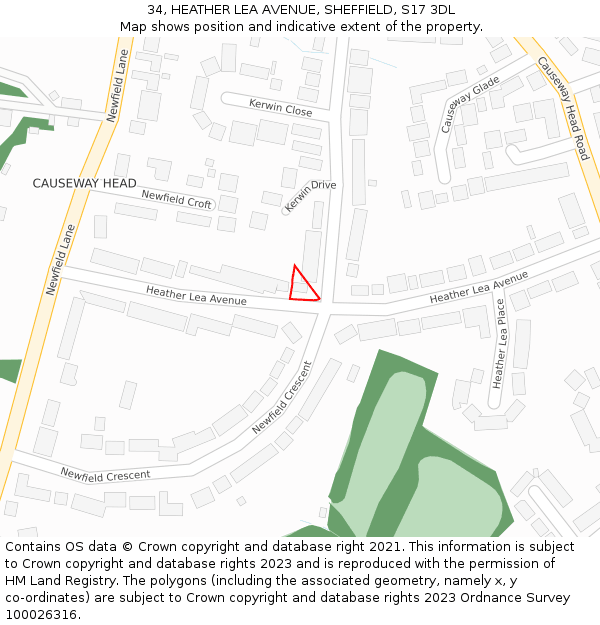34, HEATHER LEA AVENUE, SHEFFIELD, S17 3DL: Location map and indicative extent of plot